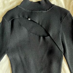 PRINCESS POLLY BLACK RIBBED BODYSUIT WITH CUTOUT XS